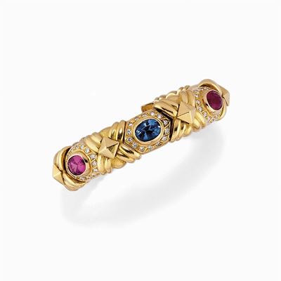 Bracciale alla Schiava in Oro 18k e Pietre Multicolore