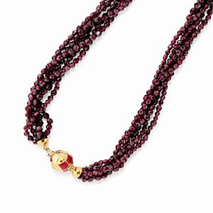  - Collana in oro giallo 18k, smalto e granati