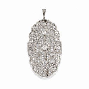 A 18k white gold and diamond pendant-brooch, circa 1920