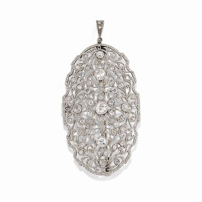 Pendente-spilla in Oro Bianco 18k e Diamanti, 1920 Circa
