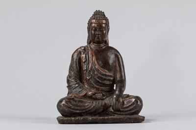 Scultura in bronzo raffigurante Buddha assiso, Sud Est Asia, XIX secolo
