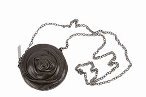 Flower rounde shape anthracite leather micro bag