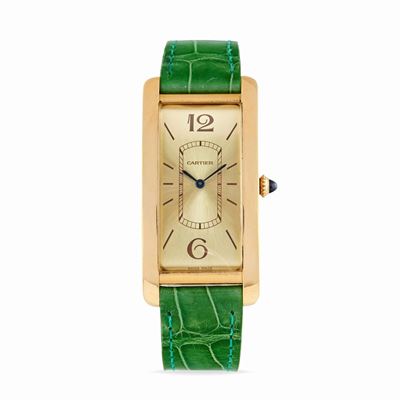 Tank Cintrée 4123, orologio in oro giallo 18K con quadrante champagne e cinturini Cartier