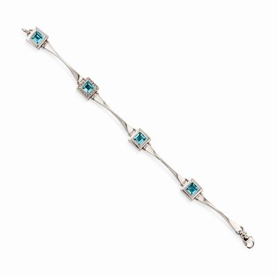 Bracciale in Oro Bianco 18k, Topazi Azzurri e Diamanti