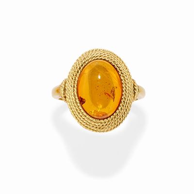 Anello in Oro Giallo 18k e Ambra