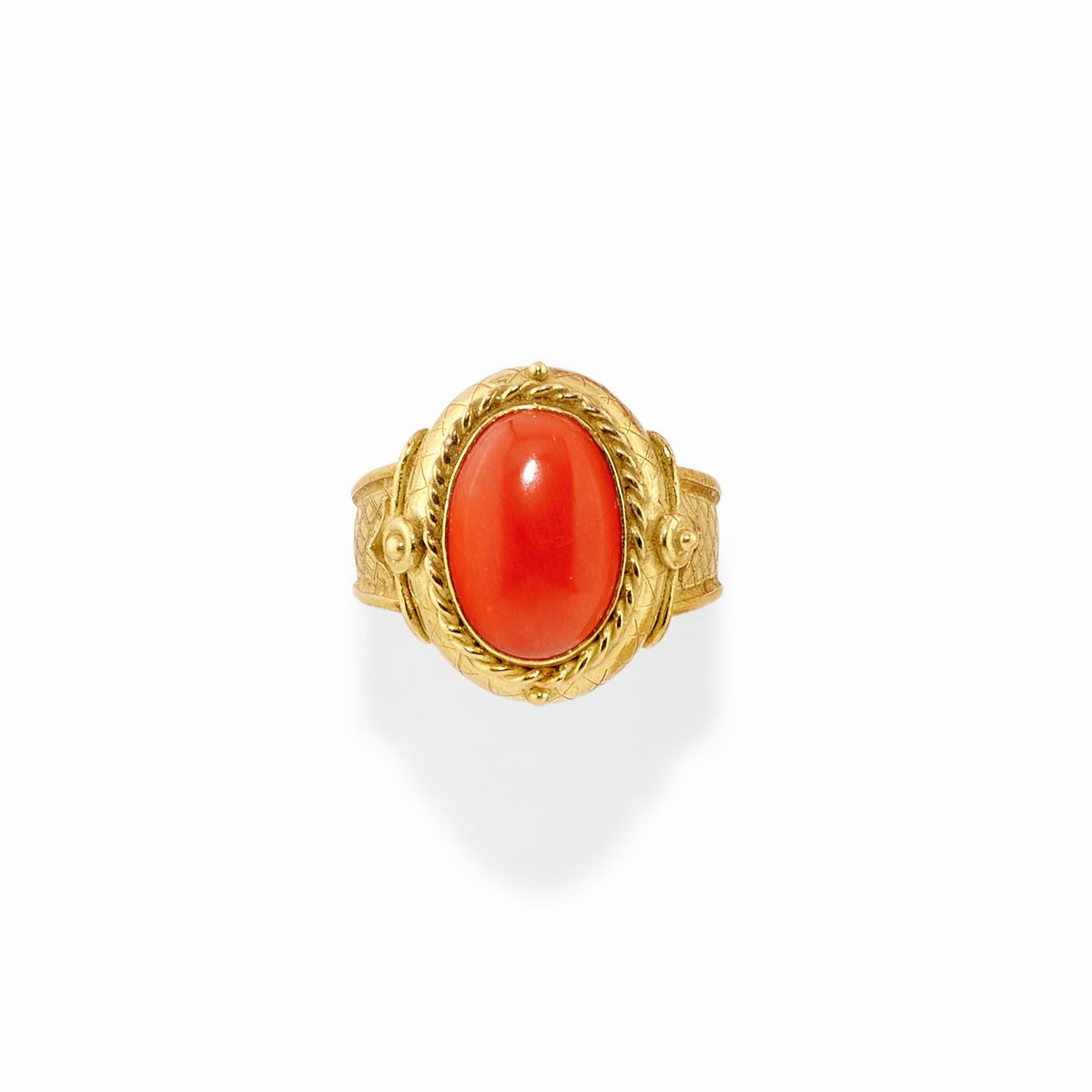 Due Anelli in Oro Giallo 18k, Quarzo e Corallo