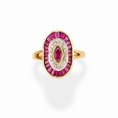 Anello in Oro Bicolore 18k, Rubini e Diamanti