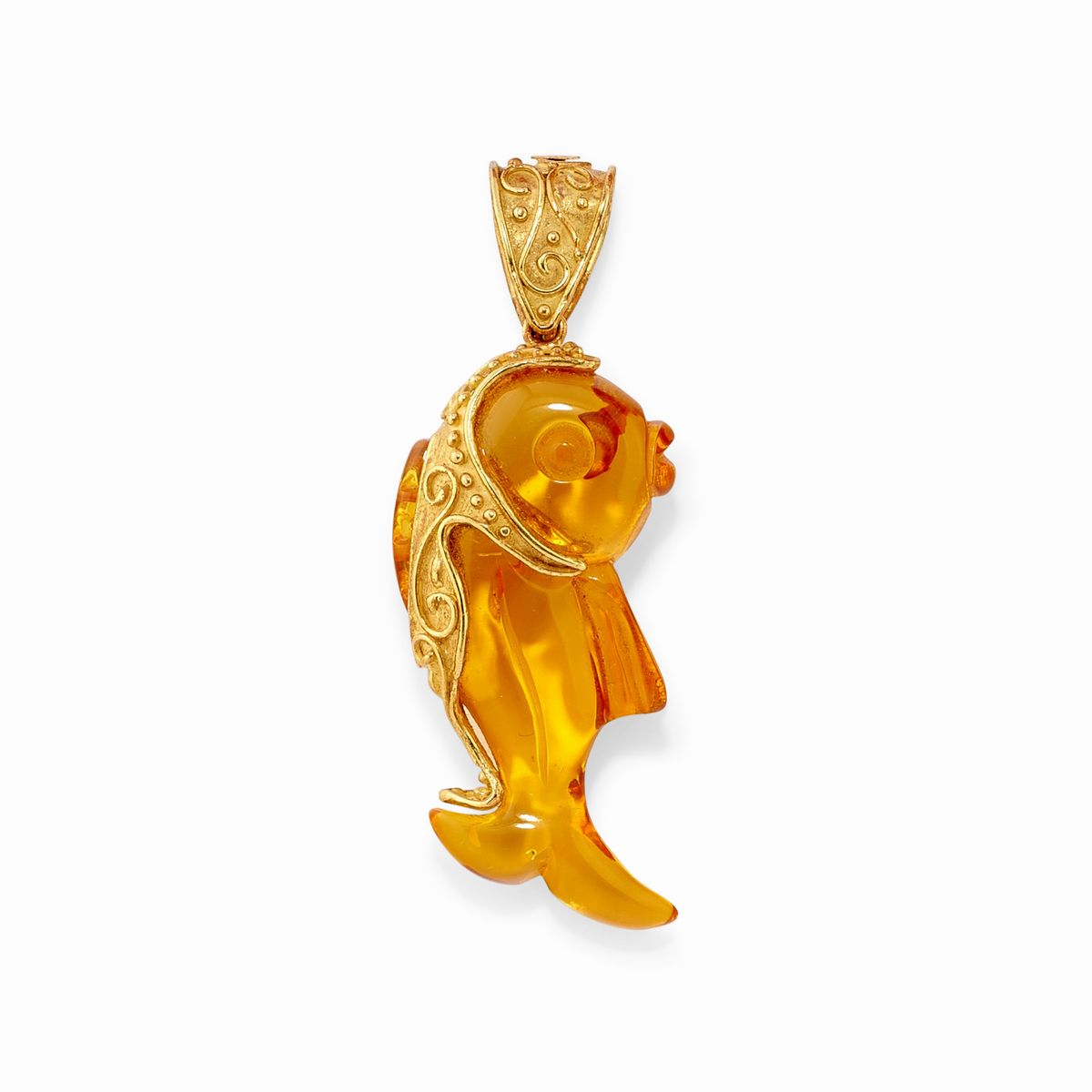 Due Pendenti in Oro Giallo 18k, Ambra e Pietre Dure