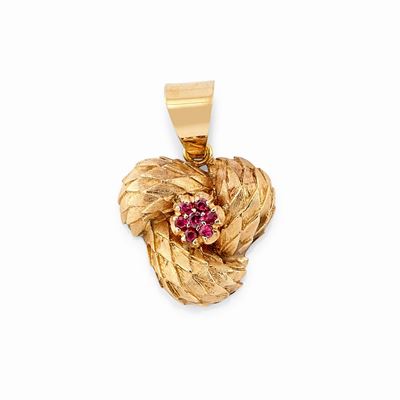 Pendente in Oro Bicolore 18k e Rubini