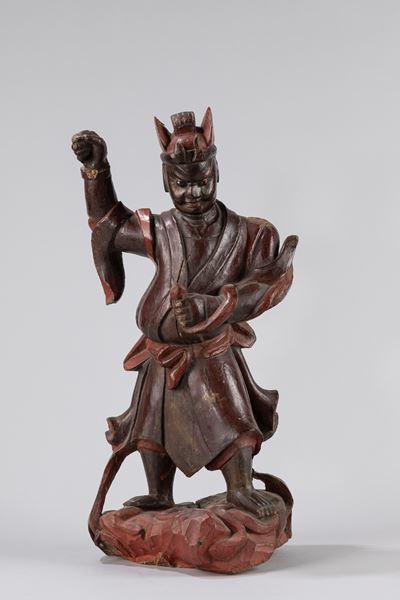 Scultura in Legno Raffigurante Guerriero. Cina, Secolo XIX