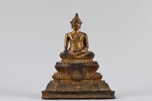 A gilt bronze seated Buddha. Thailand, Rattanakosin period, 19th century