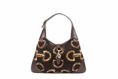 Borsa Jackie, in tela nera con dettagli in pelle marrone