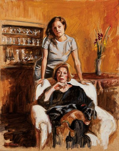 Study for Portrait with Pablo & Chiquita 1, acrilico e matita su masonite