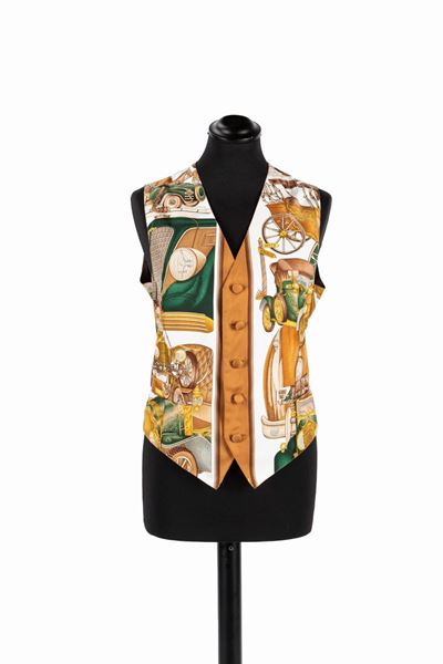 Gilet in seta con stampa multicolore, taglia 42
