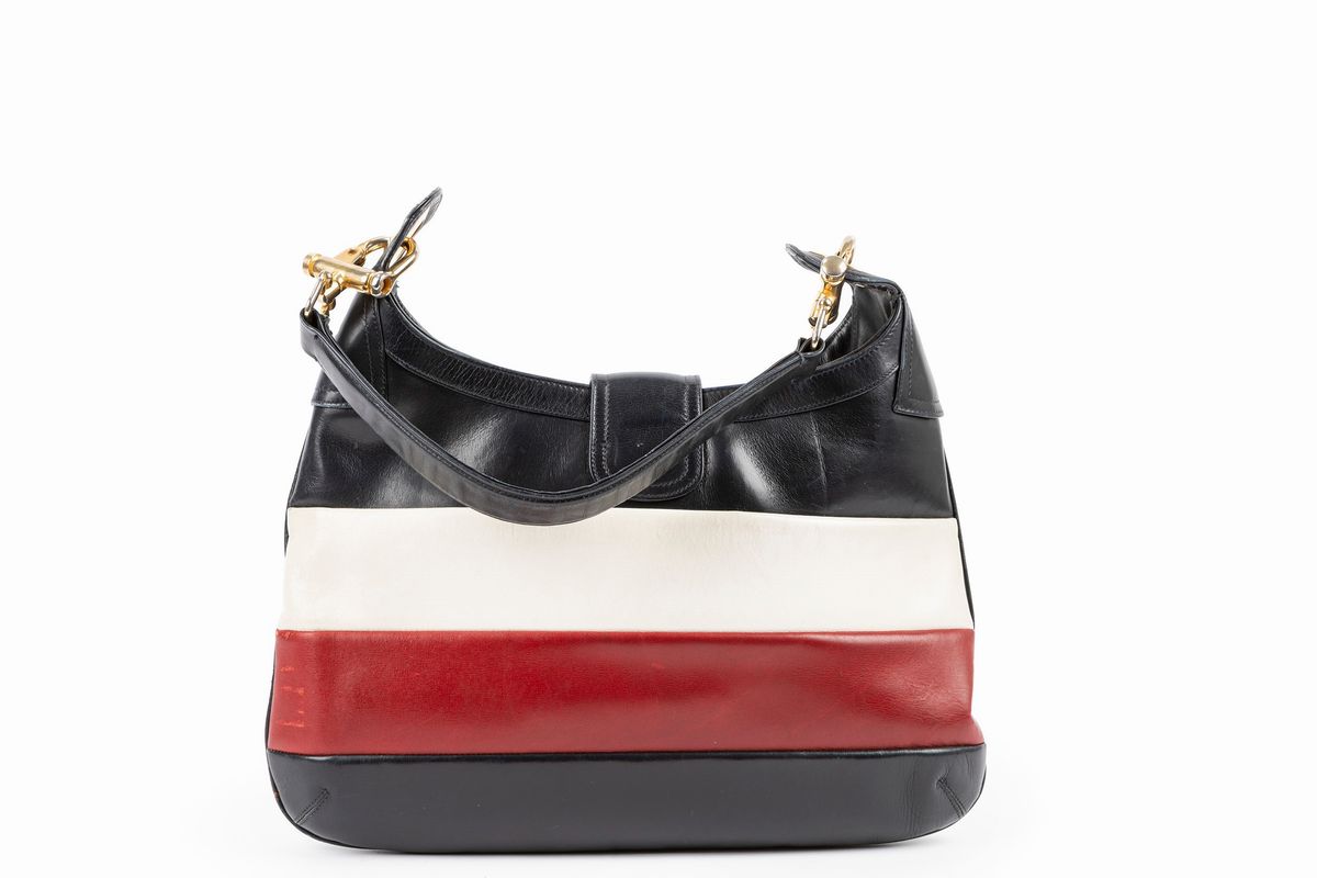 Céline - Borsa in pelle con tracolla, bande orizzontali blu, rosse e bianche