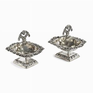 Coppia di saliere in argento, napoli 1832/1837