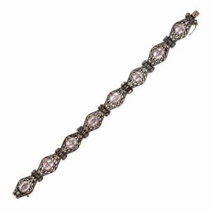  - Bracciale in argento, oro giallo 18k e pietre rosa