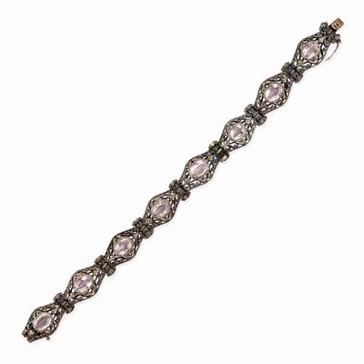 Bracciale in Argento, Oro Giallo 18k e Pietre Rosa