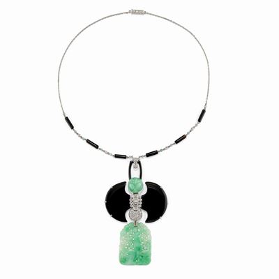 Collana in Platino, Onice, Giadeite Diamanti