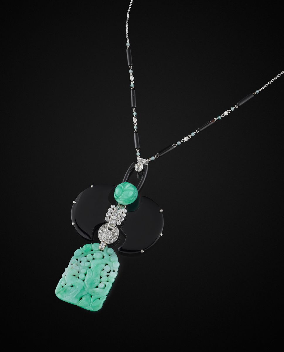 Collana in Platino, Onice, Giadeite Diamanti