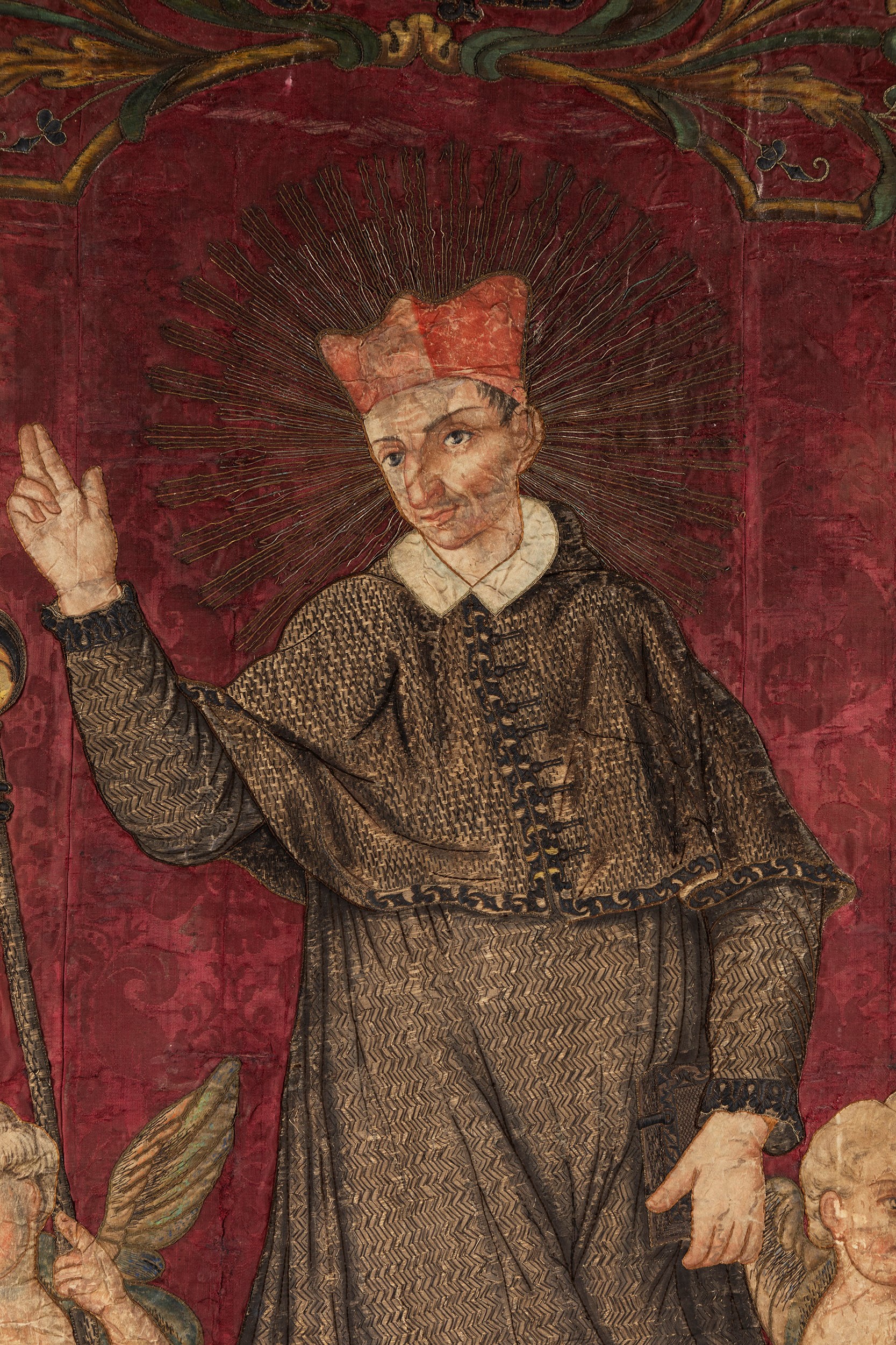 Scuola Lombarda, Seconda Metà del Secolo XVII - Grande Pannello in Broccato Riccamente Ricamato e...