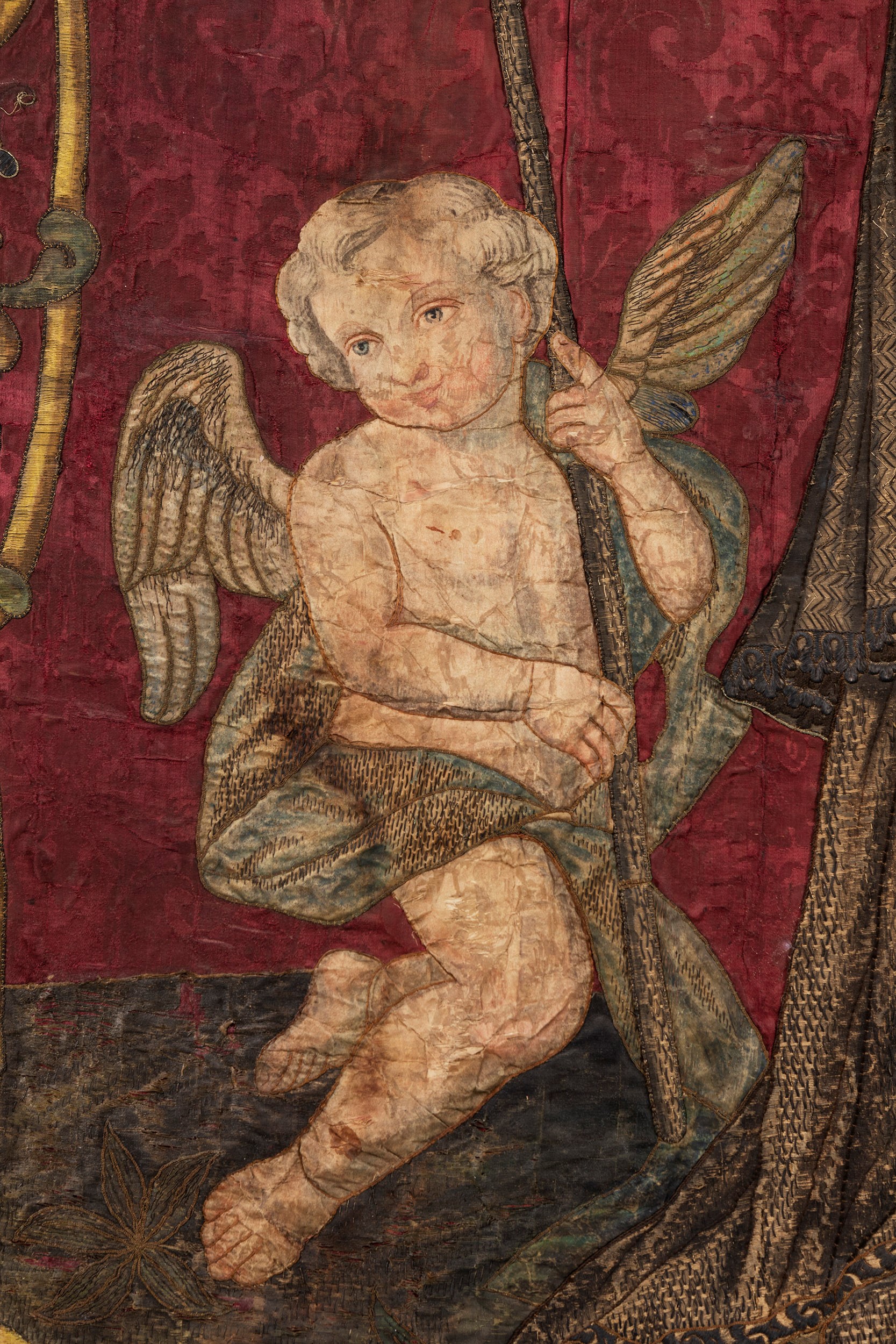 Scuola Lombarda, Seconda Metà del Secolo XVII - Grande Pannello in Broccato Riccamente Ricamato e...