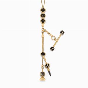 Catena da orologio in oro 18k e smalto, inizio xx secolo