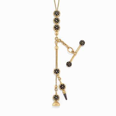 Catena da Orologio in Oro 18k e Smalto, Inizio XX Secolo
