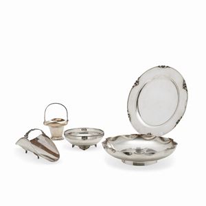  - Five silver objects, Italy, 20th Century, defects