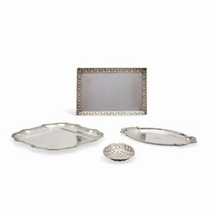 Three silver trays and one bowl, Italy, 20th Century