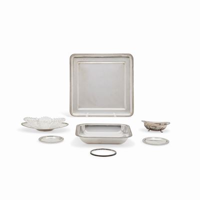 Set di sei oggetti in argento, Italia, XX secolo