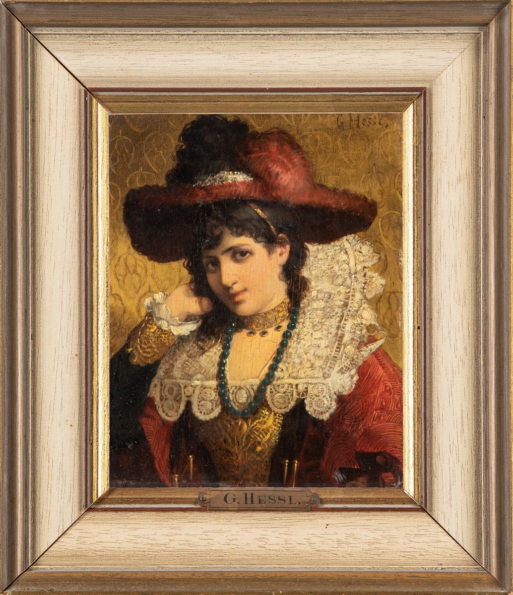 Gustav August Hessl - Giovane Donna con Cappello Piumato