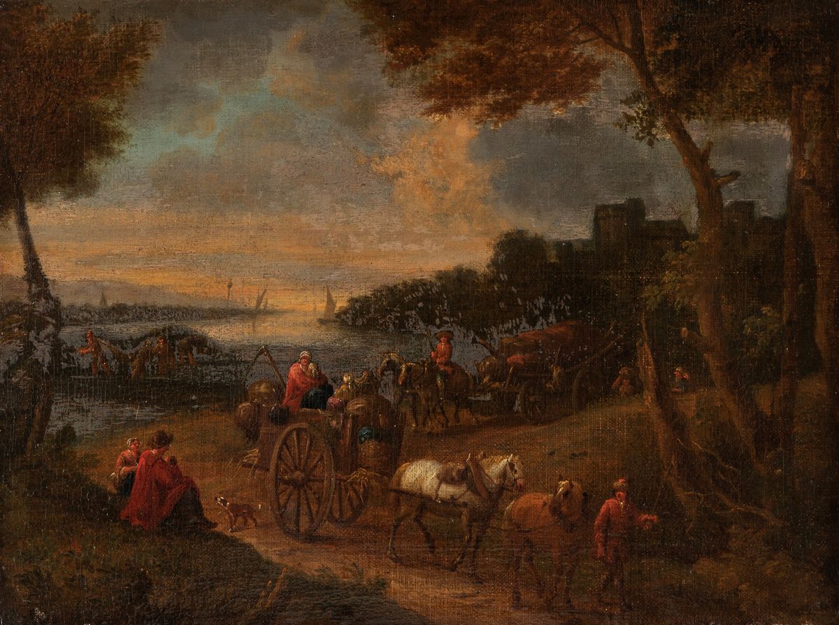 Scuola Fiamminga, Fine Secolo XVII - Inizi Secolo XVIII - Autore non identificato, Paesaggio fluv...