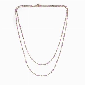 Collana in oro rosa 18k, diamanti e zaffiri rosa