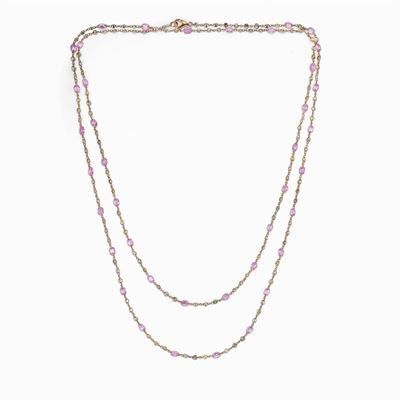 Collana in Oro Rosa 18k, Diamanti e Zaffiri Rosa