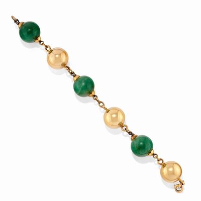 Bracciale in Oro Giallo 18k e Pietre Dure Verdi