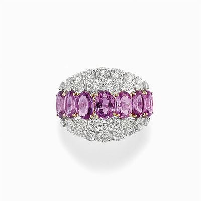 Anello in Oro Bianco 18k, Diamanti e Zaffiri Rosa