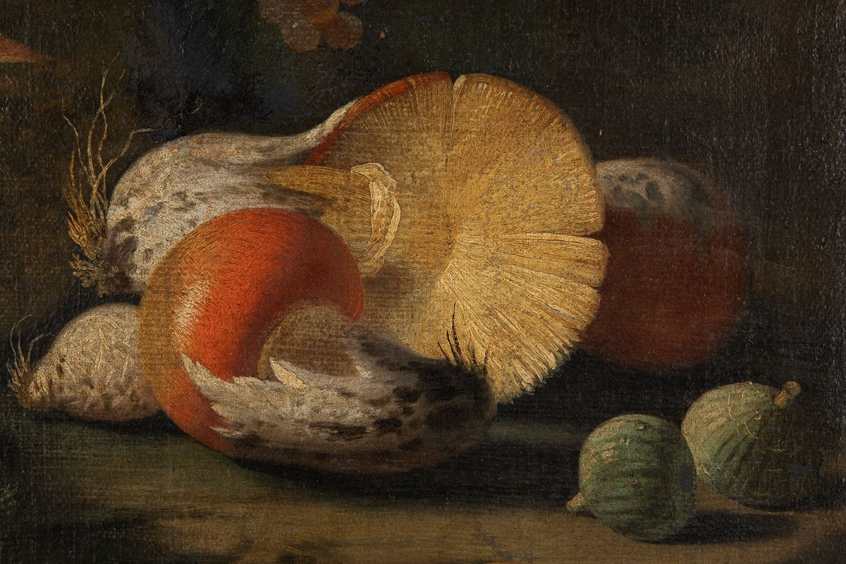 Scuola Lombarda, Fine del Secolo XVII - Inizi del Secolo XVIII - Natura morta con frutta e funghi...