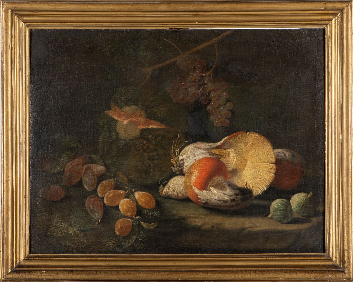 Scuola Lombarda, Fine del Secolo XVII - Inizi del Secolo XVIII - Natura morta con frutta e funghi...