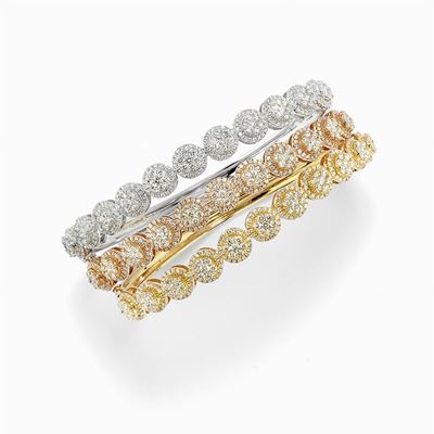 Tre Bracciali nei Tre Ori 18k e Diamanti