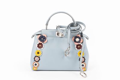 Borsa Peekaboo, pelle azzurra con applicazioni floreali
