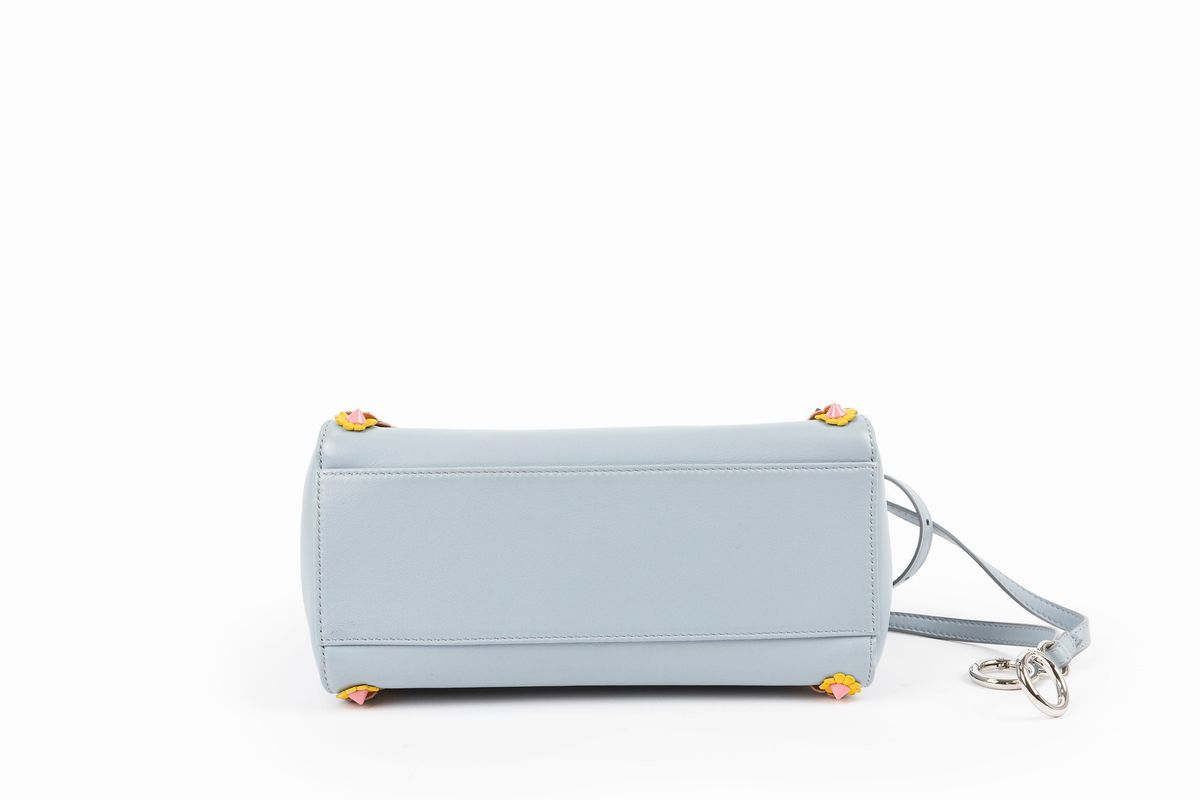 Fendi - Borsa Peekaboo, pelle azzurra con applicazioni floreali