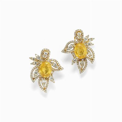 Orecchini in Oro 18k, Diamanti e Zaffiri Gialli