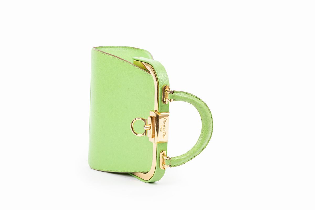 Dior - Borsa Fermoir in pelle verde mela con manico stondato