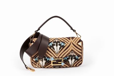 Borsa Baguette, ricamo perline e decoro floreale