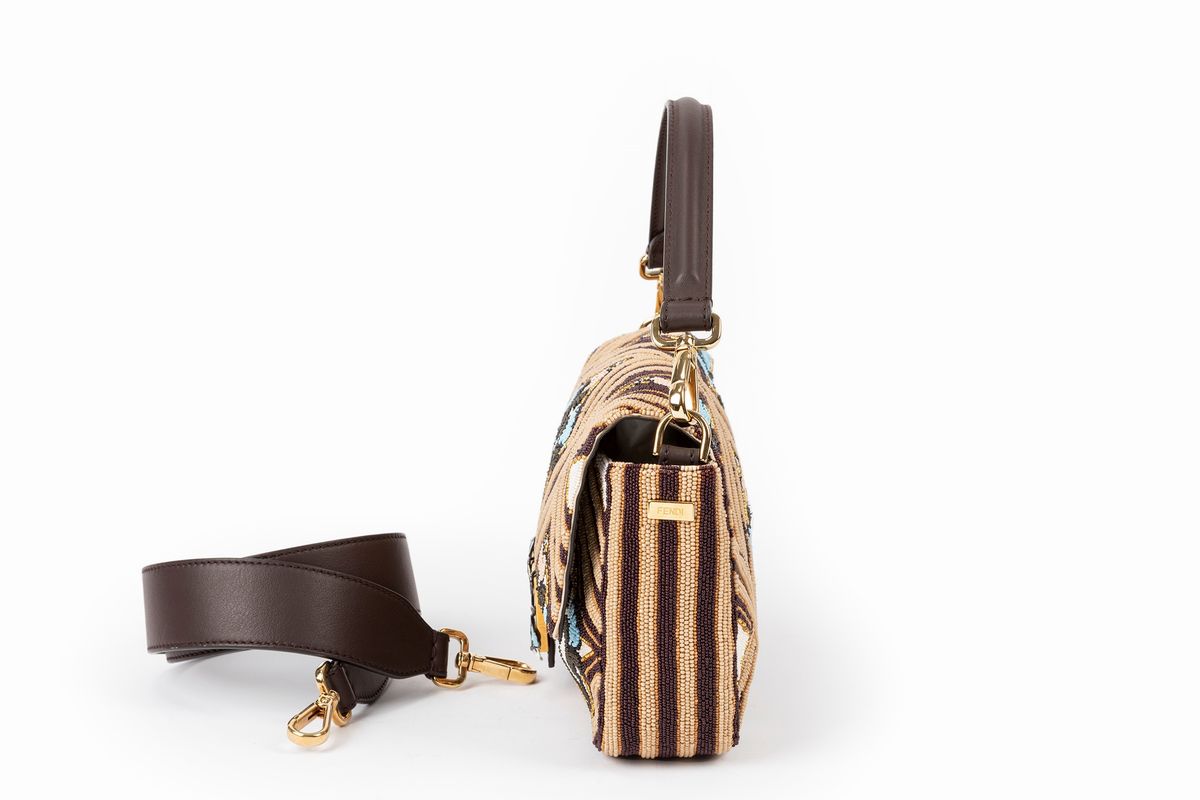 Fendi - Borsa Baguette, ricamo perline e decoro floreale