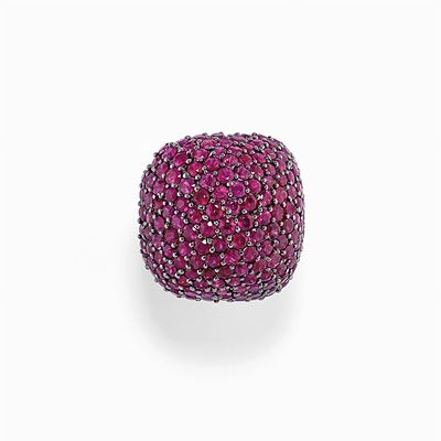 Anello in Oro Giallo e Brunito 18k e Rubini