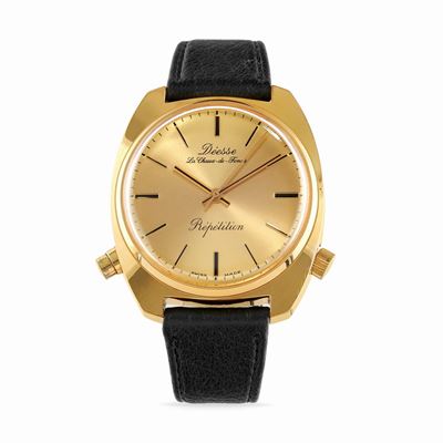 Orologio da polso, ripetizione a cinque minuti, anni '80, cassa tonneau placcata oro