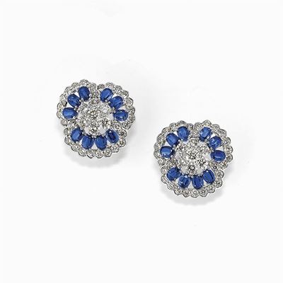 Orecchini in Oro Bianco 18k, Diamanti e Cianiti