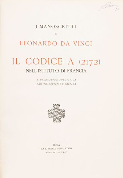 I Manoscritti e i Disegni di Leonardo da Vinci Pubblicati dalla Commissione Vinciana...disegni